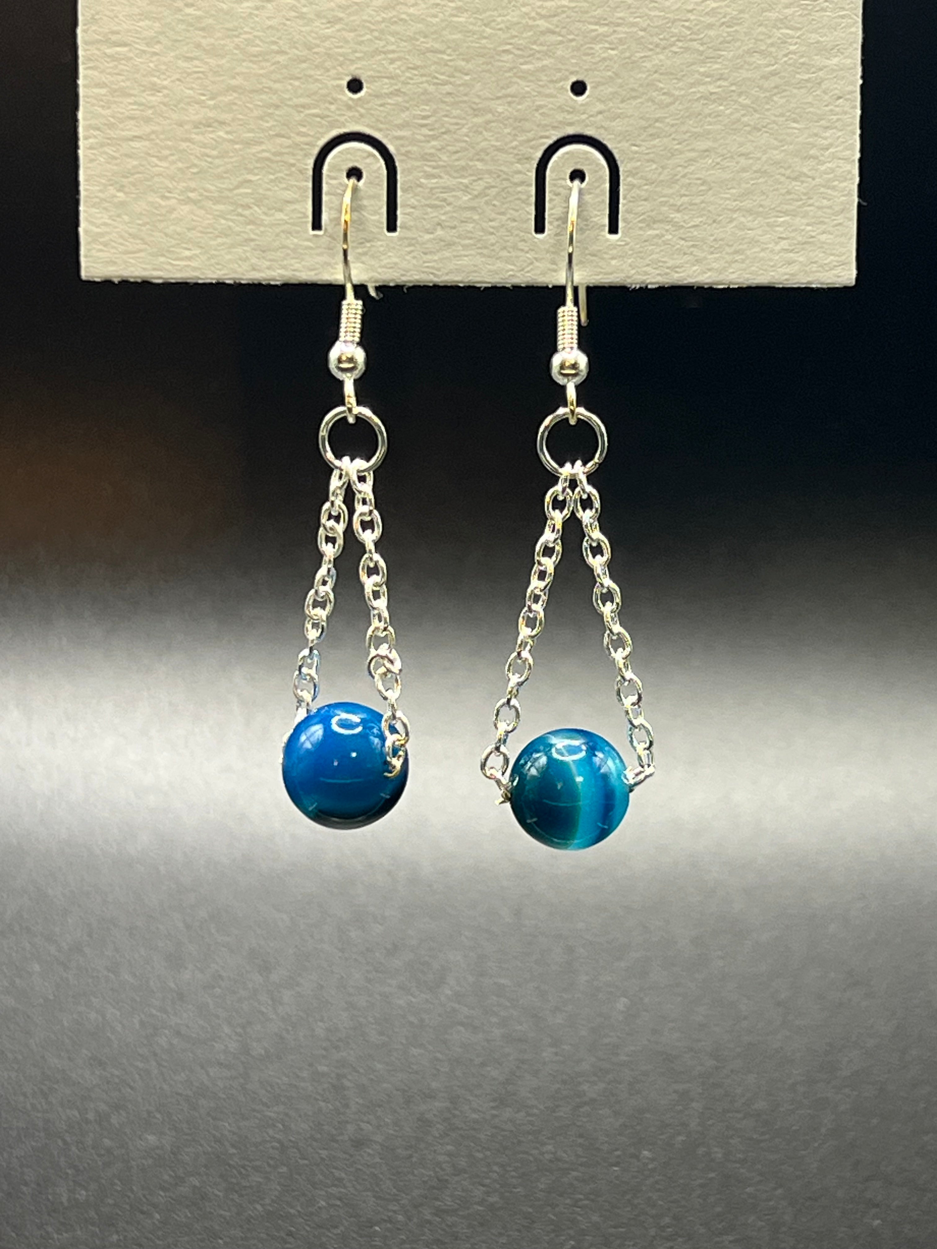 Silver Bead and Chain Earrings