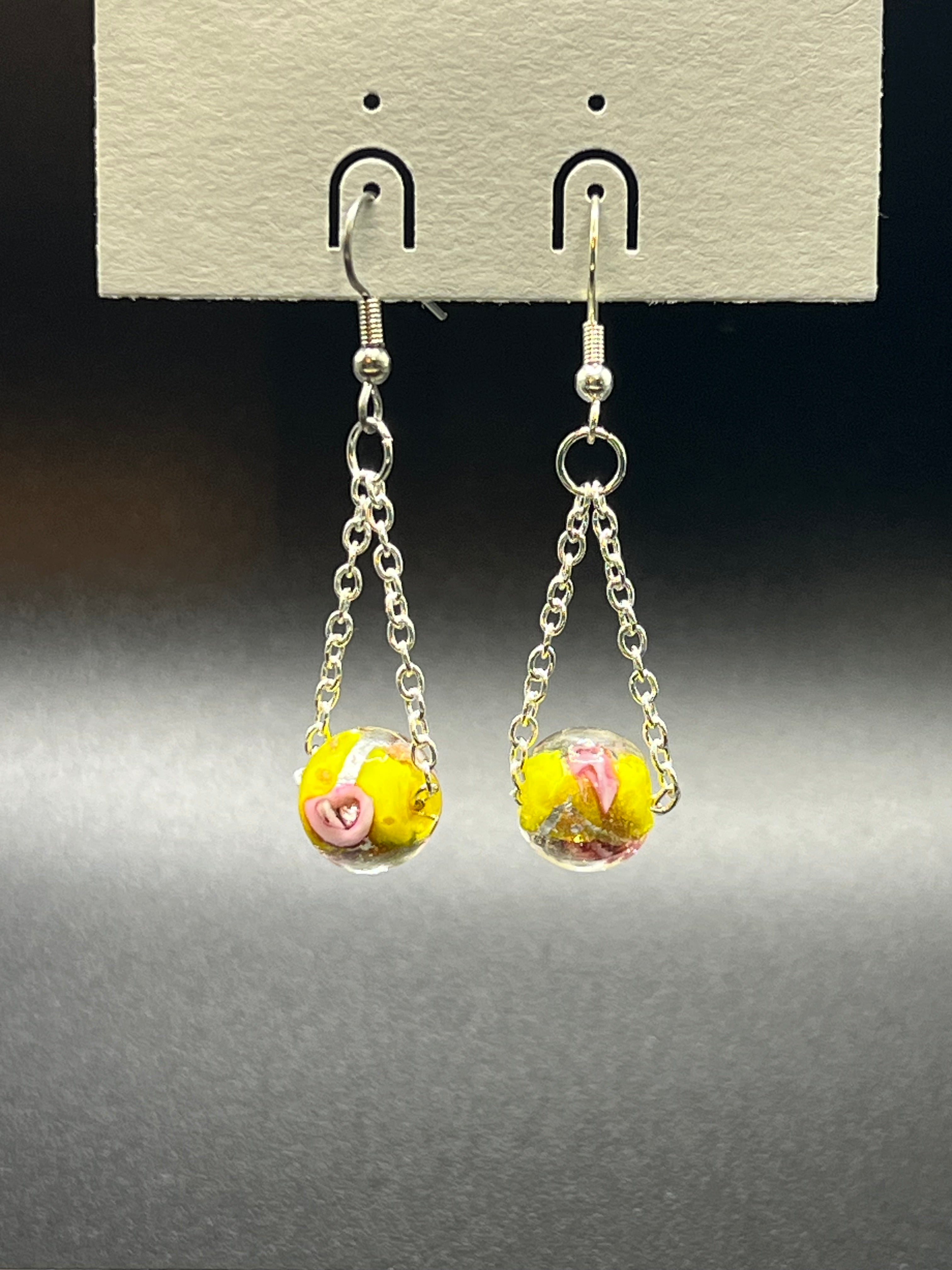 Silver Bead and Chain Earrings